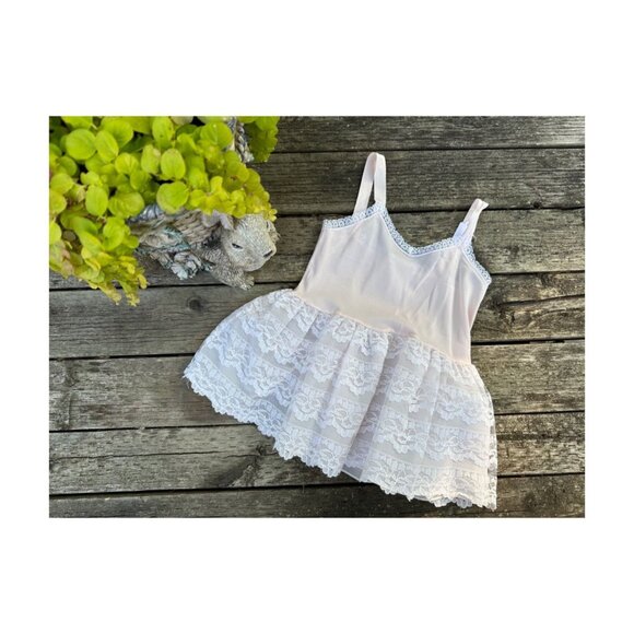 True Vintage 50s Toddler Slip Dress Pink White Ruffles Lace Tulle Sz 2 - Picture 5 of 5